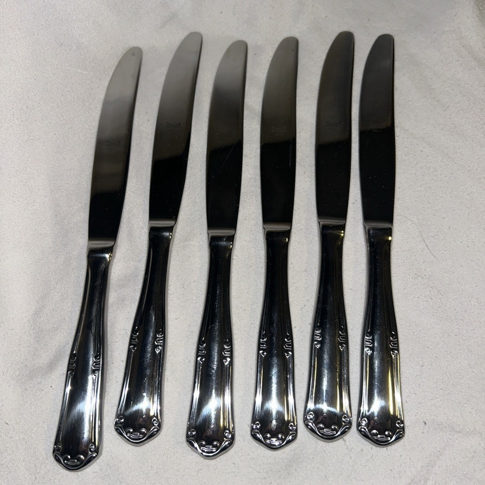 Mepra Inox‎ Epoque Pewter Serrated Knife 18/10 Stainless Italy 6pc F1